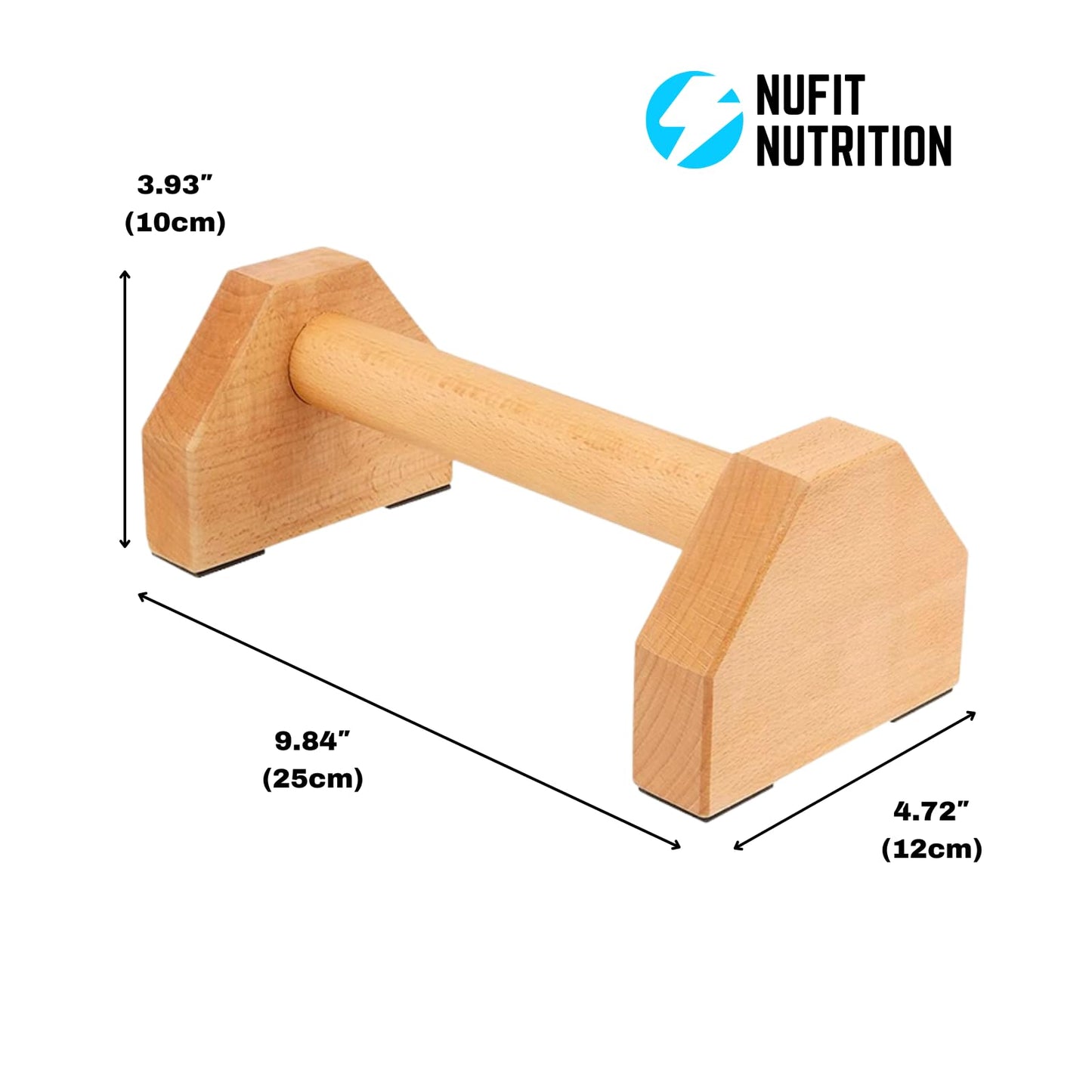 NuFit Premium Push Up Bars & Wooden Parallettes, Non-Slip Beech Wood Calisthenics Bars for Wrist Support, Push Up Stands for Home/Gym Dips & L-Sits, Pack of 2
