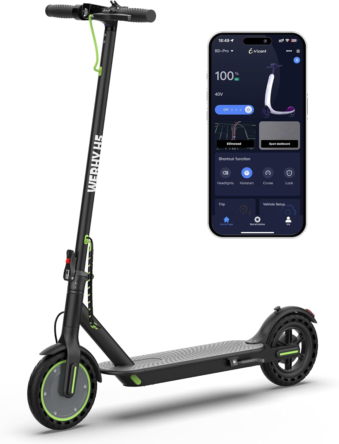WERHY Electric Scooter - Powerful 350W/500W Motor | 19/22 MPH Max Speed, 15-28 Miles Range, Lightweight & Foldable