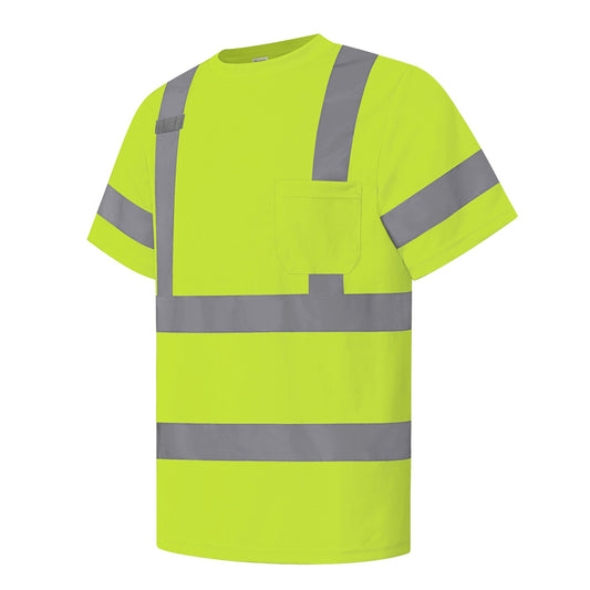 LIZMOF Hi Vis Shirts for Men, High Visibility Shirt, Safety Reflective Work Shirts for Men Women, Construction Class 3 Short Sleeve Work Shirts with Black Bottom, Yellow,XL