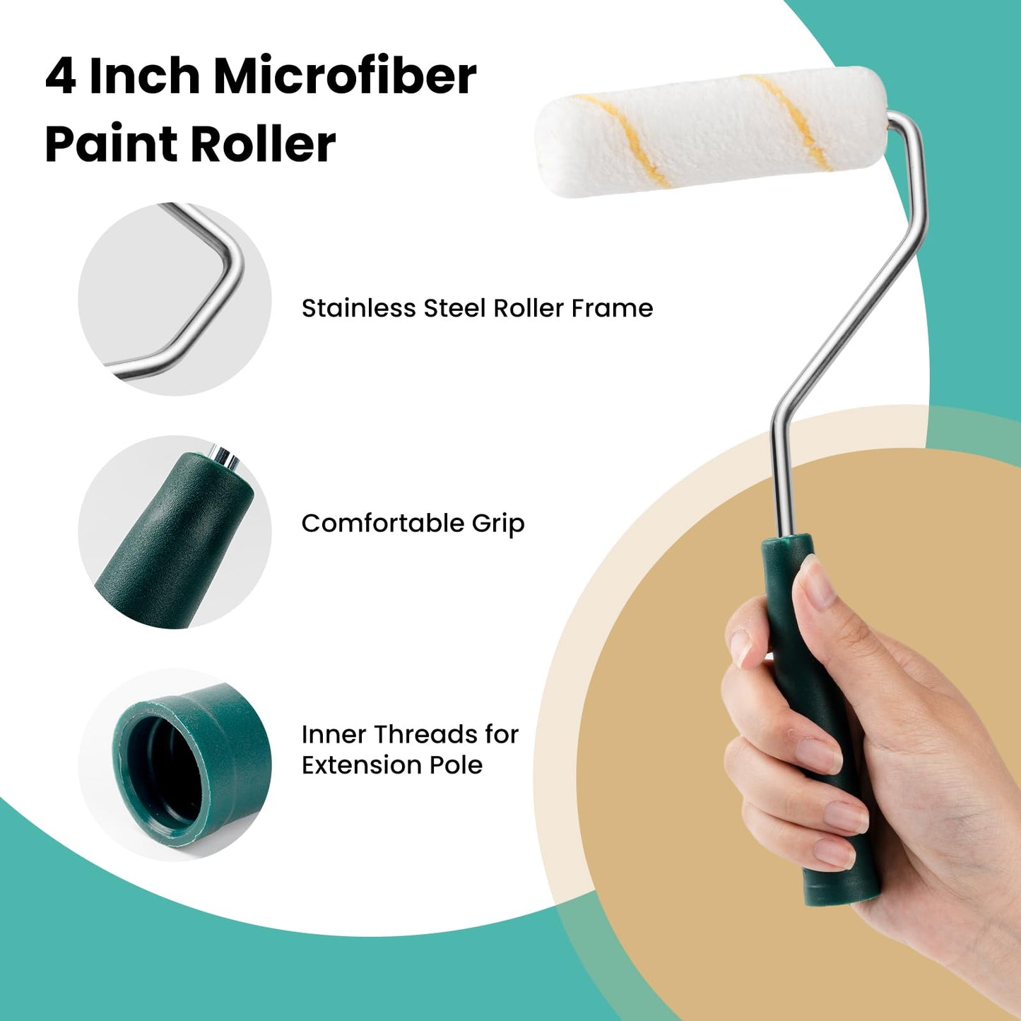 YiBaiBrush Paint Roller Kit, 13 Piece Set, 4 Inch Small Microfiber Roller Covers, Paint Tray with Liners, Paint Brush for Walls, Mini Roller for Painting, Painting Supplies for House Painting