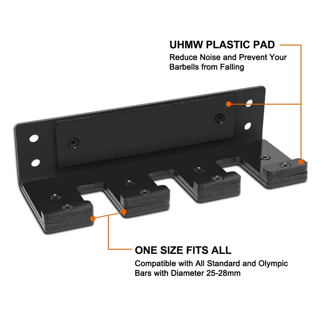 Uboway Vertical Olympic Barbell Holder - 3 Bars Wall Mounted Barbell Hanging Storage Hanger Rack Home Gym Accessory (Black)