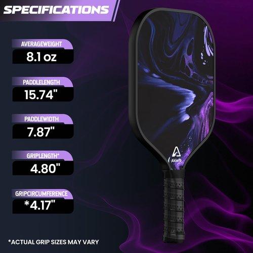 Akiefb Pickleball Paddles, T300 Carbon Fiber Pickleball Paddle with 4 Grip Tapes and a Carry Bag,14mm Polypropylene Honeycomb Core,Ideal Pickleball Training Equipment for Beginners (Starry Sky)