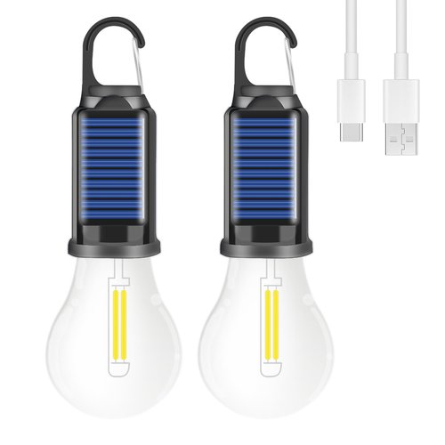 FIELDSPARK Solar Light Bulb for Outdoor, Portable Waterproof Tent Lights with Clip Hook, Rechargeable Outdoor Solar Light for Camping, Backpacking, Emergency, 2 Pack