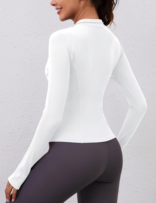 LOMON Women's Quick-Dry Quarter Zip Workout Top - Slim Fit Crop Yoga Shirt
