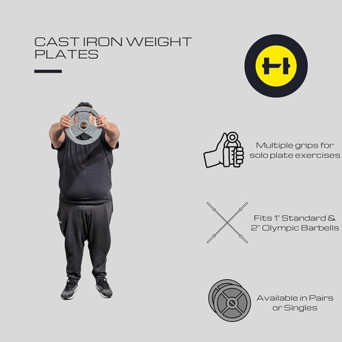 HulkFit 2-inch Iron Plate for Strength Training, Weightlifting, Single (45 lb), Silver