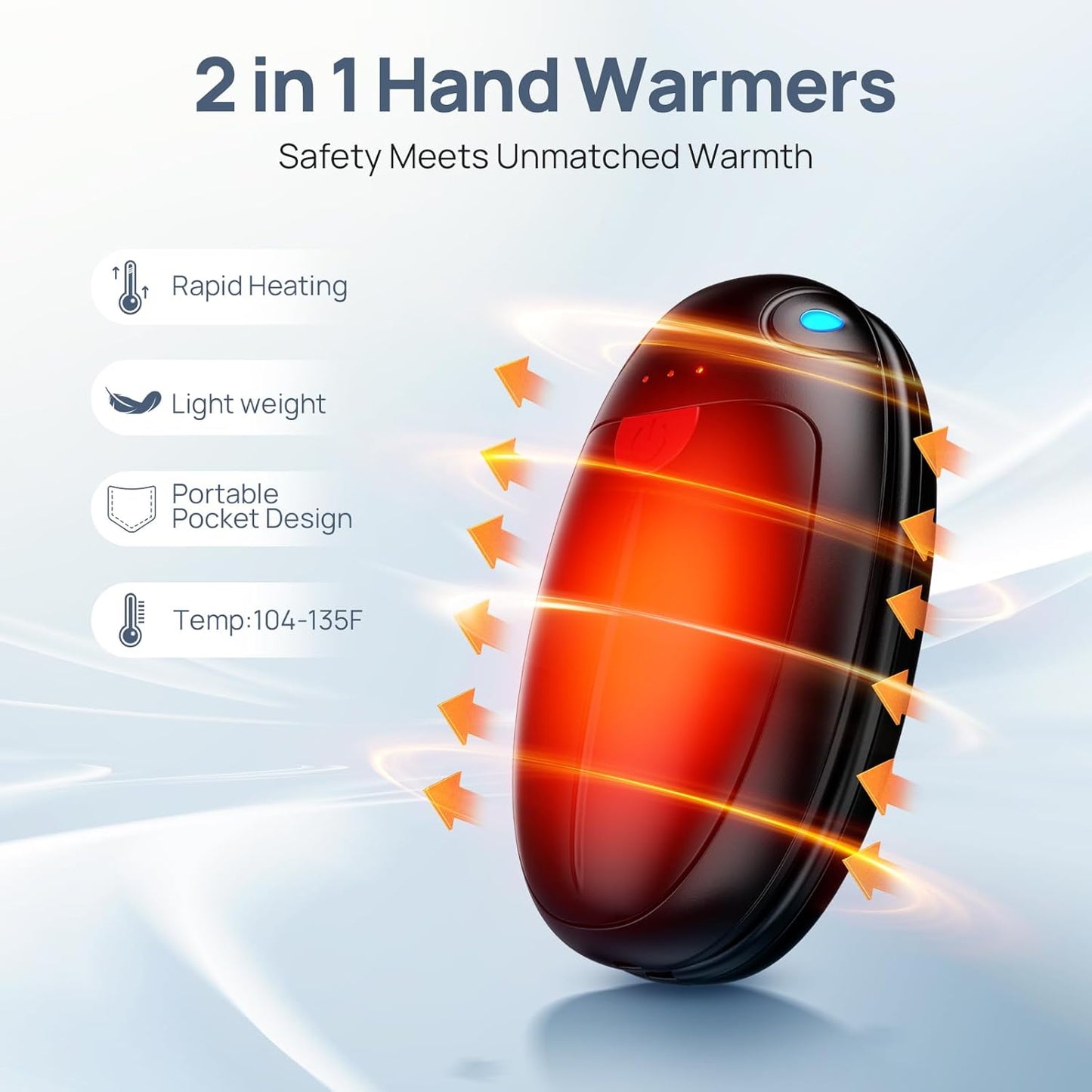 Skiennix Rechargeable Hand Warmers - 20-Hour Portable Electric Heater | 2-Pack for Outdoor Activities