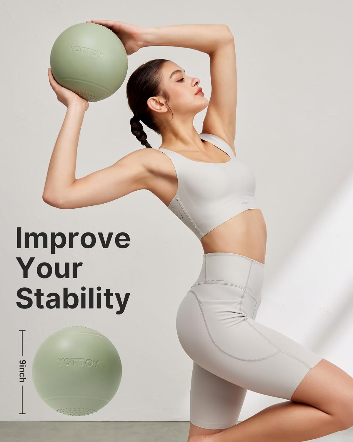 YOTTOY 9-Inch Pilates Ball - Anti-Burst Small Exercise Ball for Yoga, Stability & Home Workouts