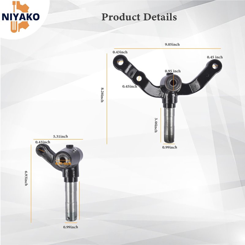 Niyako Golf Cart Spindle Front End Repair Kit, Passenger Side and Driver Side Spindle Assembly, Replacement# 70673-G02 70942-G02 Fit EZGO TXT/PDS 2001.6-Up Electric and Gas Golf Carts