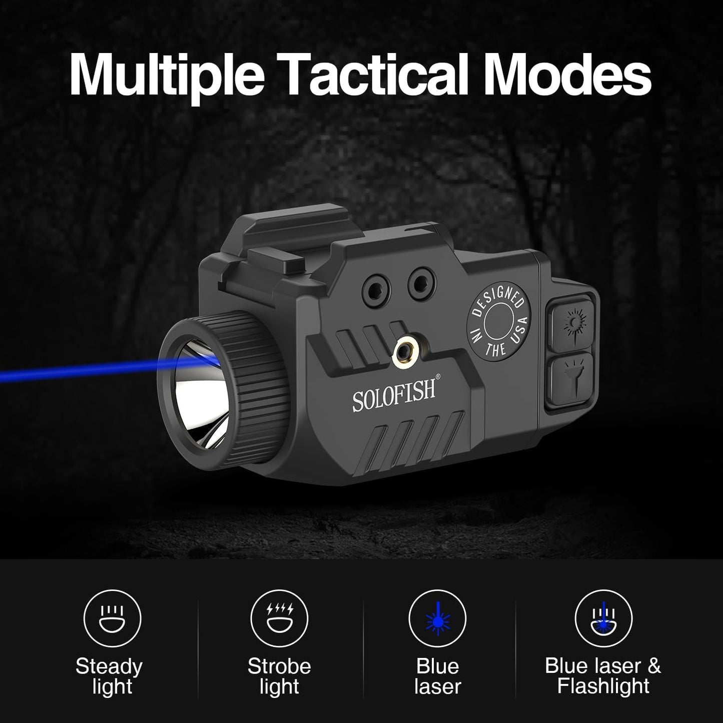 Solofish 800LM Adjustable Pistol Light - Shockproof Blue Laser Sight & Strobe Function | Rechargeable