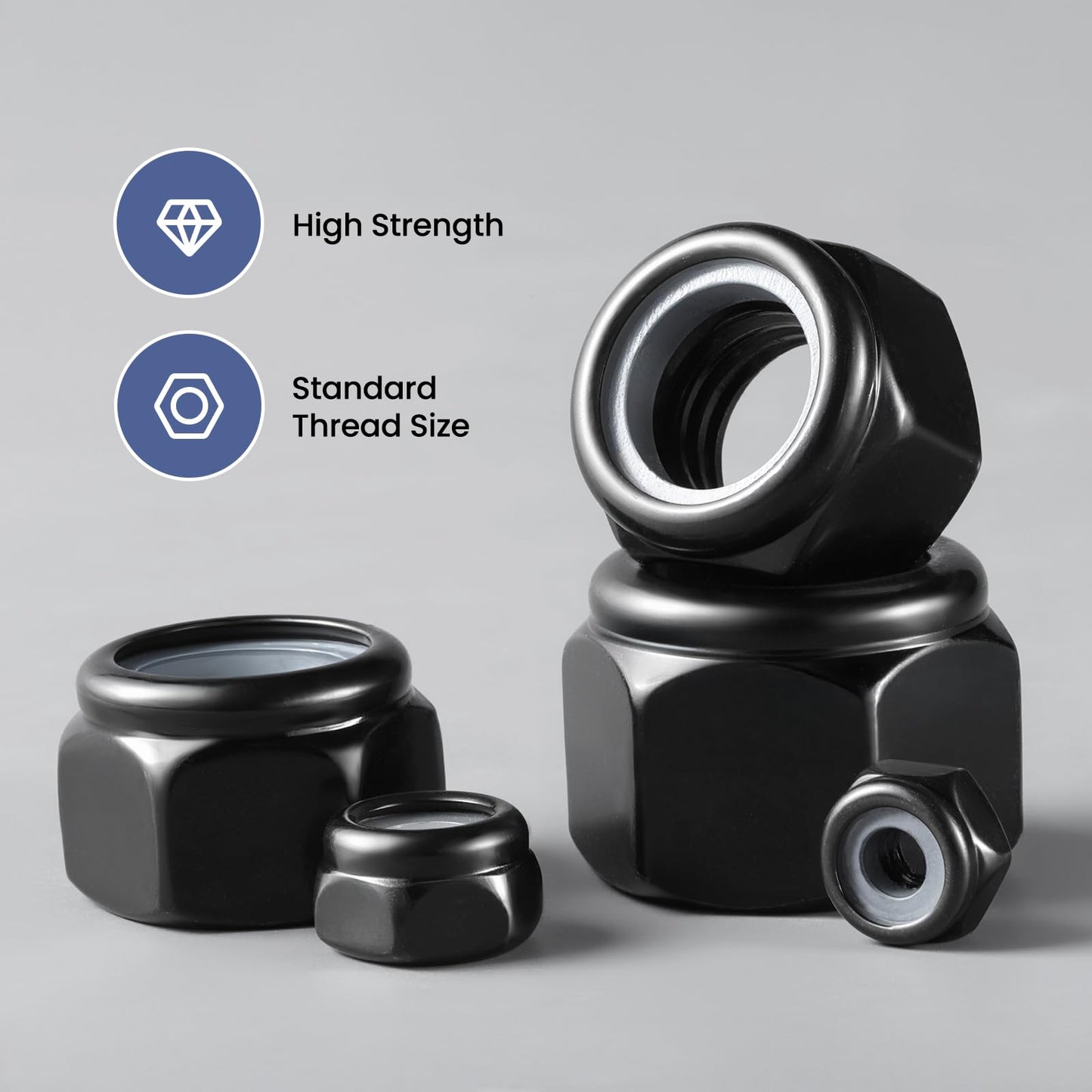 BNUOK 100Pcs 1/4-20 Lock Nuts, Nylon Insert Locknuts 304 Stainless Steel 18-8 SS Black Zinc Plated Self-Locking Nuts, Coarse Thread Hex Nylock Nut