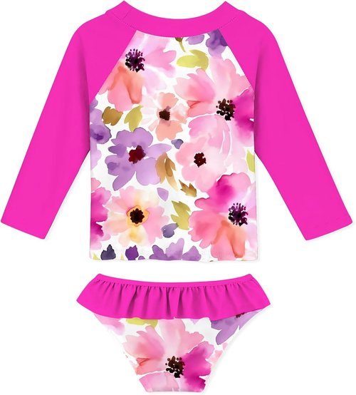 Funnycokid Girls Rash Guard Swimsuit Set - Long Sleeve Two-Piece Bathing Suit for Ages 2-10