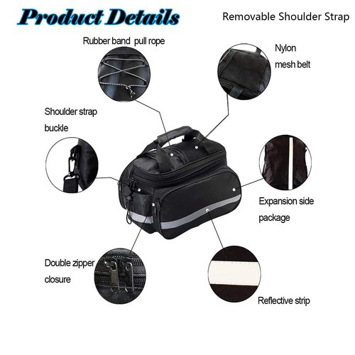 Jaugufiy Bike Rear Rack Bag，Multi-Function Bicycle Rack Carrier Bag,Bike Panniers Bag,Cycling Luggage Bag,Detachable Tail Seat Trunk Handbag Shoulder Strap Storage with Rain Cover(27L)