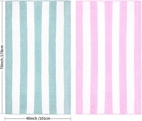 CLOWOOD Plush Oversized Beach Towel - Thick Cotton 40 x 70 Inch Aqua Striped Cabana Towel