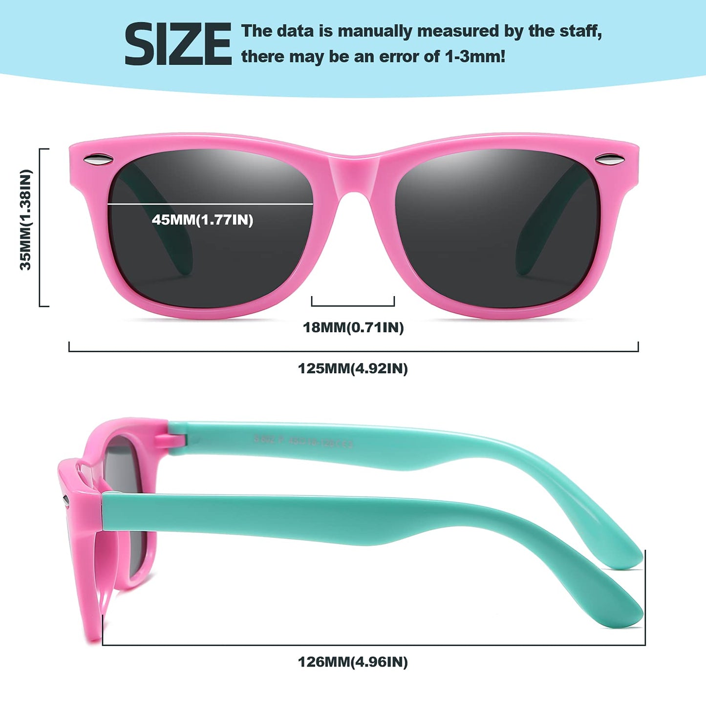 DYLB Kids Polarized Sunglasses for girls boys 3 Pack, Flexible TPEE Rubber Frame for Children Age 3-8. (Black +Pink Green +Blue Yellow)