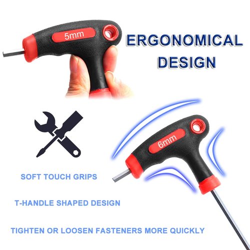 COOLWHEEL Bike Hex Allen Key Wrench Set - 4/5/6mm Bicycle T-handle Energy Saving Hex Key Screwdriver Tool Kits with Ball End for Bike Pedal Handlebar Disc Brake Mount Repair