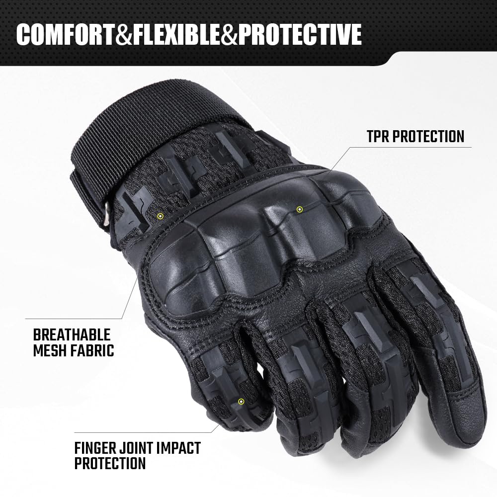 WTACTFUL Touch Screen Motorcycle Tactical Gloves for Men Airsoft Paintball Gear MTB Bike Cycling Cross-Country Motorbike ATV Hunting Hiking Riding Driving Work Outdoor Full Finger Gloves L Black