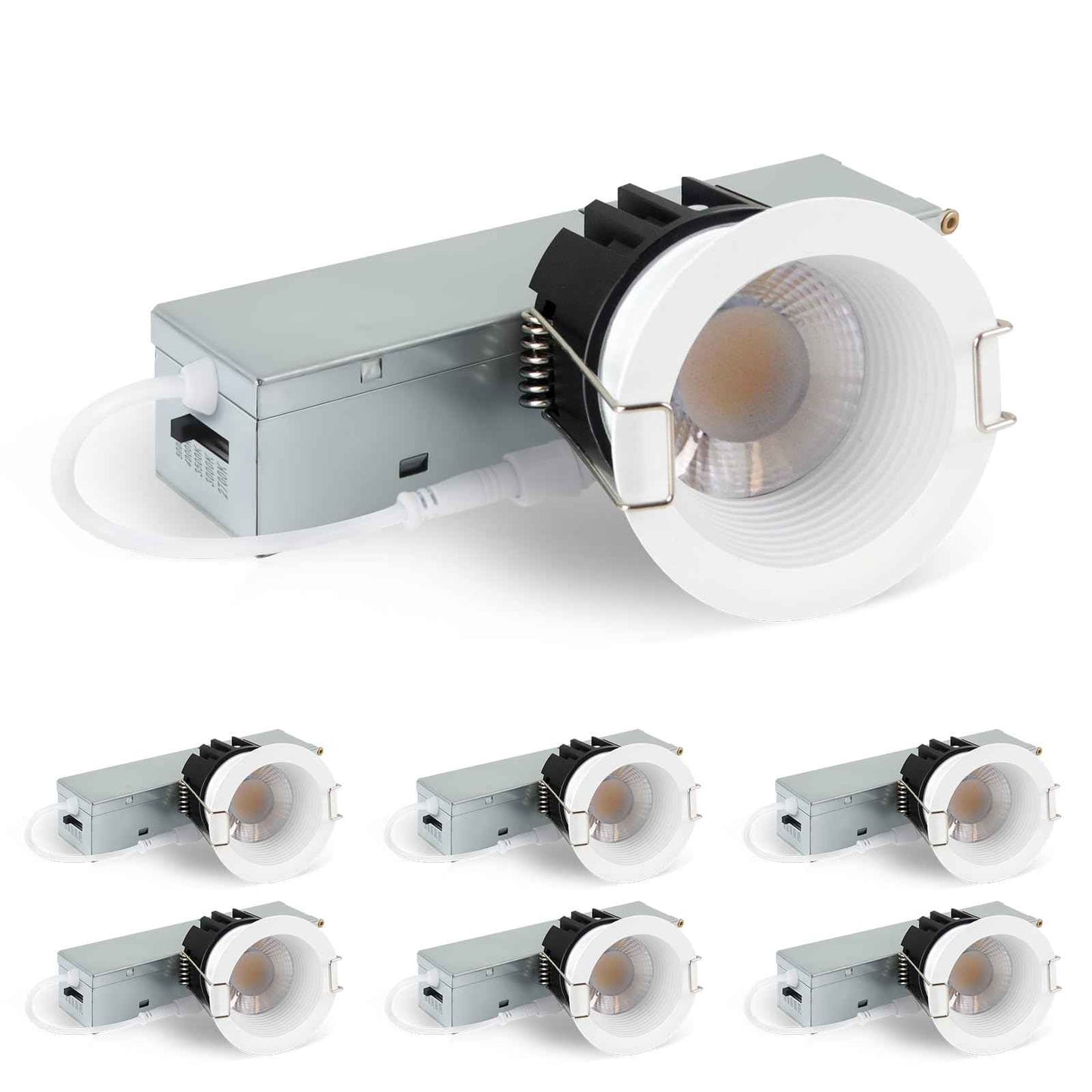 zouzai 6 Pack 2 Inch 5CCT LED anit- Glare Down Light with Junction Box, 2700K/3000K/3500K/4000K/5000K Selectable, LED spot, Dimmable - ETL and Energy Star Certified (White, 2 inch 【6 Pack】)