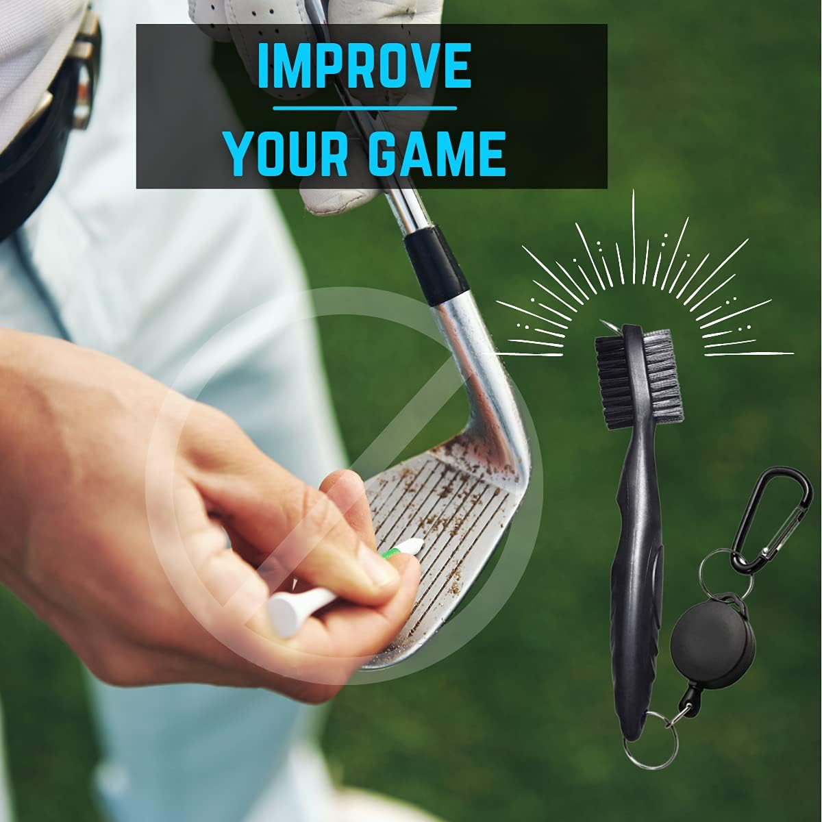 NuRich Tiger Golf Club Groove Brush Cleaner - Lightweight Dual Bristle Tool with Retractable Carabiner