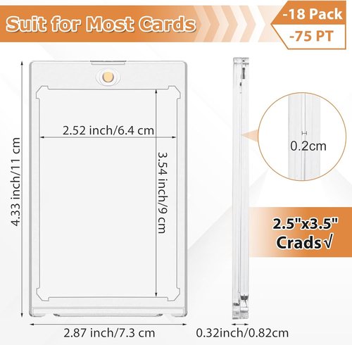 75PT Magnetic Card Holder - 18ct Trading Card Protectors with UV Protection | Thick Hard Plastic Sleeves