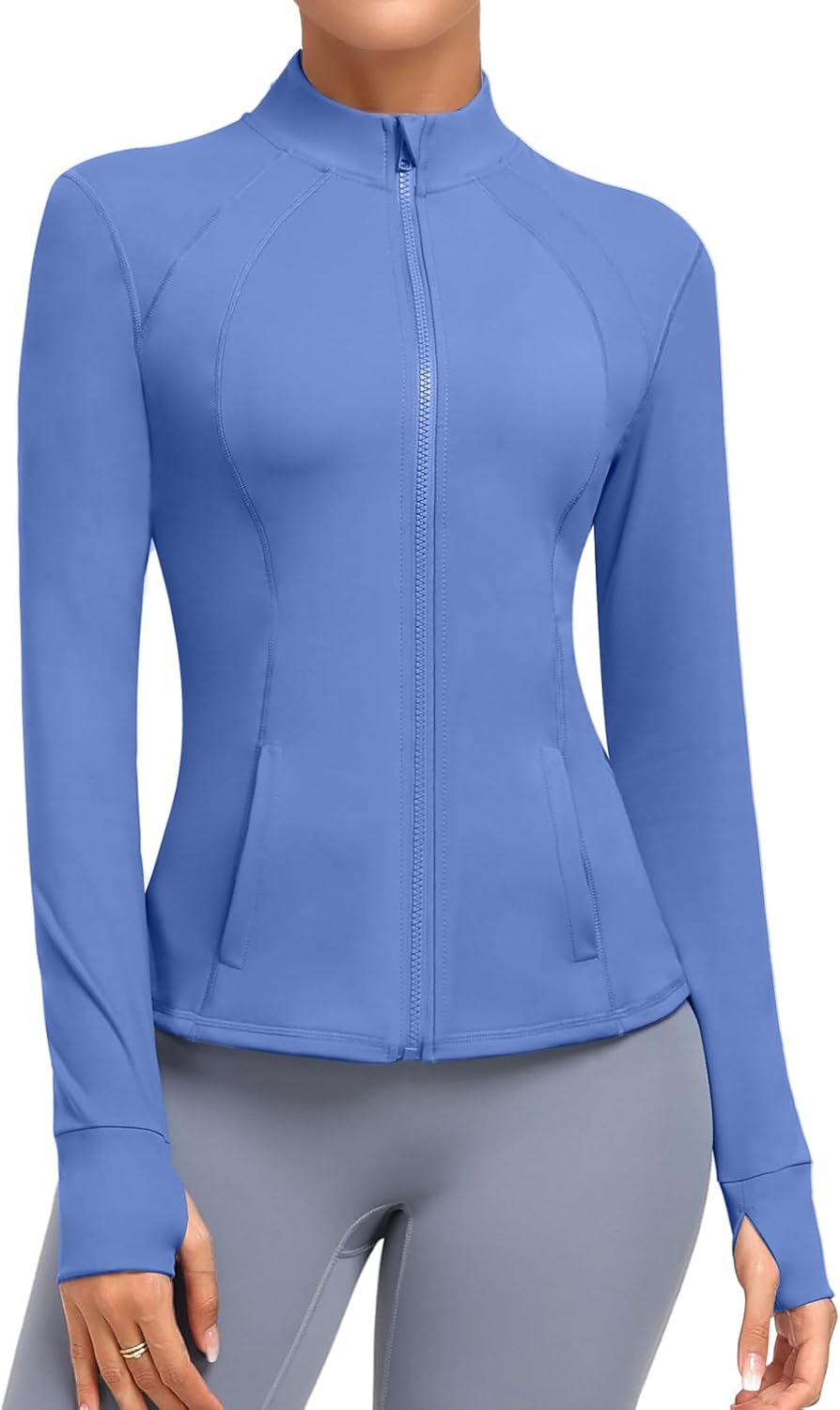 Skiennix Women's Athletic Full Zip Jacket - Lightweight Running & Yoga Sportwear with Pockets & Thumb Holes