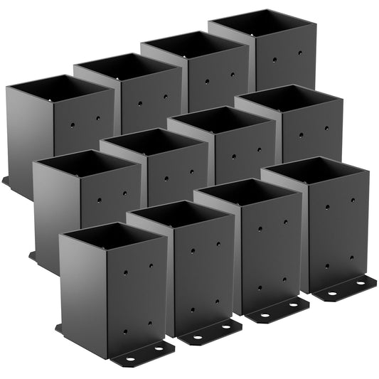 SPACEEUP 4x4 Post Base 12 Pcs, Inner Size 3.6"x3.6" Deck Post Base, Heavy Duty Powder-Coated Post Anchor Black Wood Post Brackets for Decking Porch Railing Support