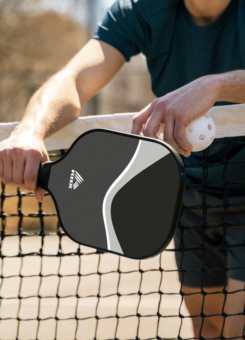 RBX Active Pickleball Paddle with Cover, Reinforced Fiberglass Face with Edge Guard and Honeycomb Core Pickleball Paddle with Cushioned Grip, Single Pickle Ball Paddle with Matching Cover Wave Black
