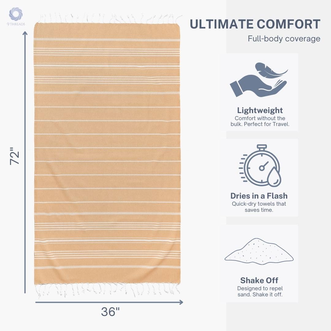 Skiennix Oversized Cotton Turkish Beach Towel - Quick-Dry, Absorbent, Extra Large 36"x72" | Desert Sand, 4 Pack