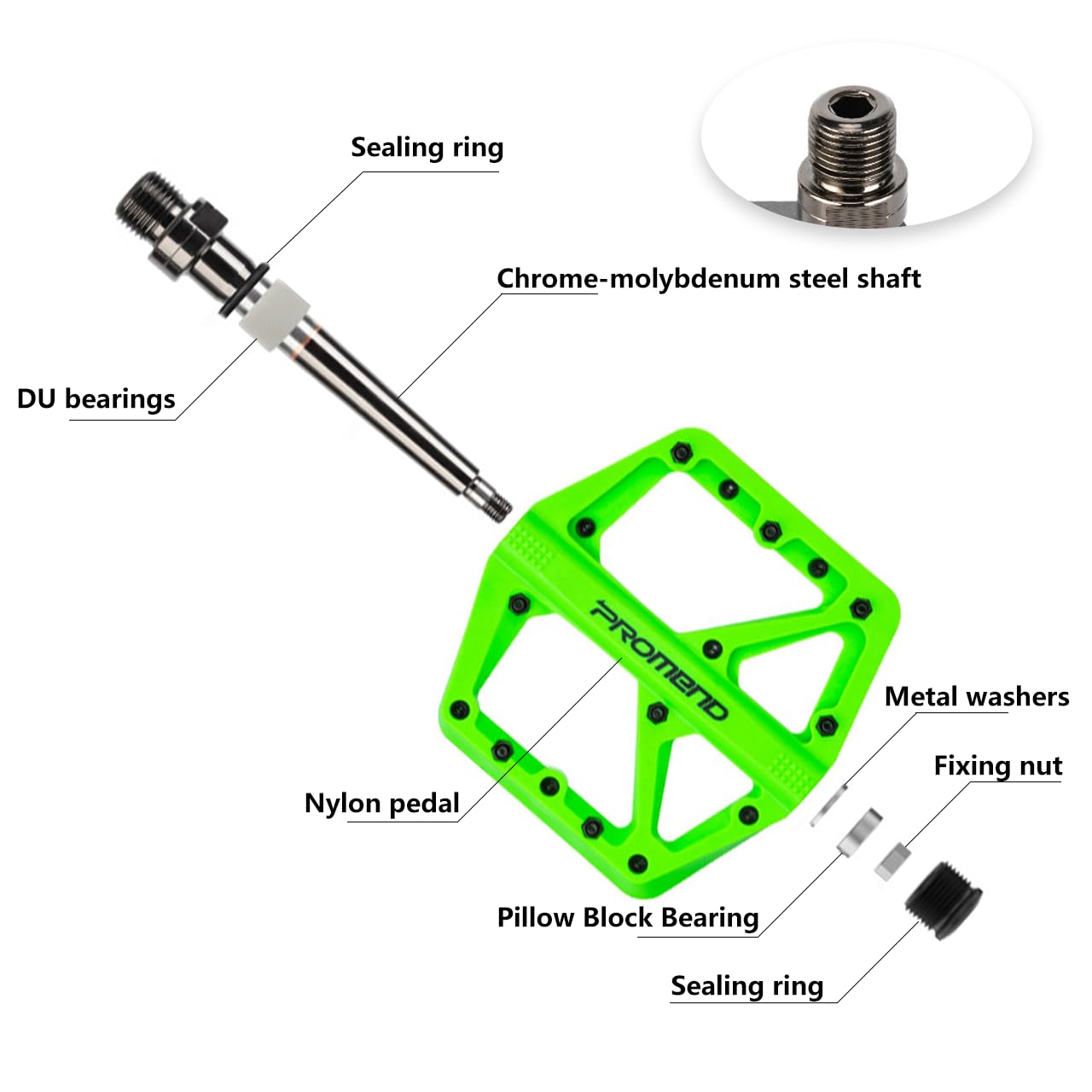 Mountain Bike Pedals - Durable Nylon DU Bearing Platform Pedals for MTB and BMX (Green)