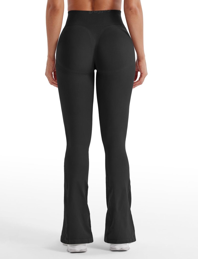 VOYJOY Mini Flared Impact Leggings for Women 30" Seamless Hidden Scrunch Butt Lift Workout Legging Flare Bootcut Yoga Pants Black