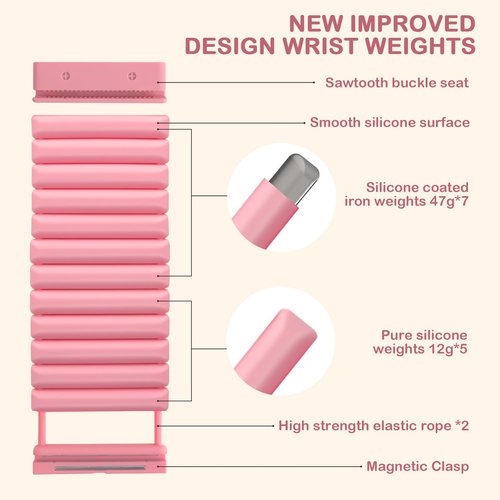 Mowdug Pilates Wrist Ankle Weights for Women, Adjustable Magnetic Buckle Silicone Weighted Bracelet Wearable Arm & Leg Weights Set for Home Gym, Walking, Yoga, Swimming, Cardio Set of 2 (1Lb Each)