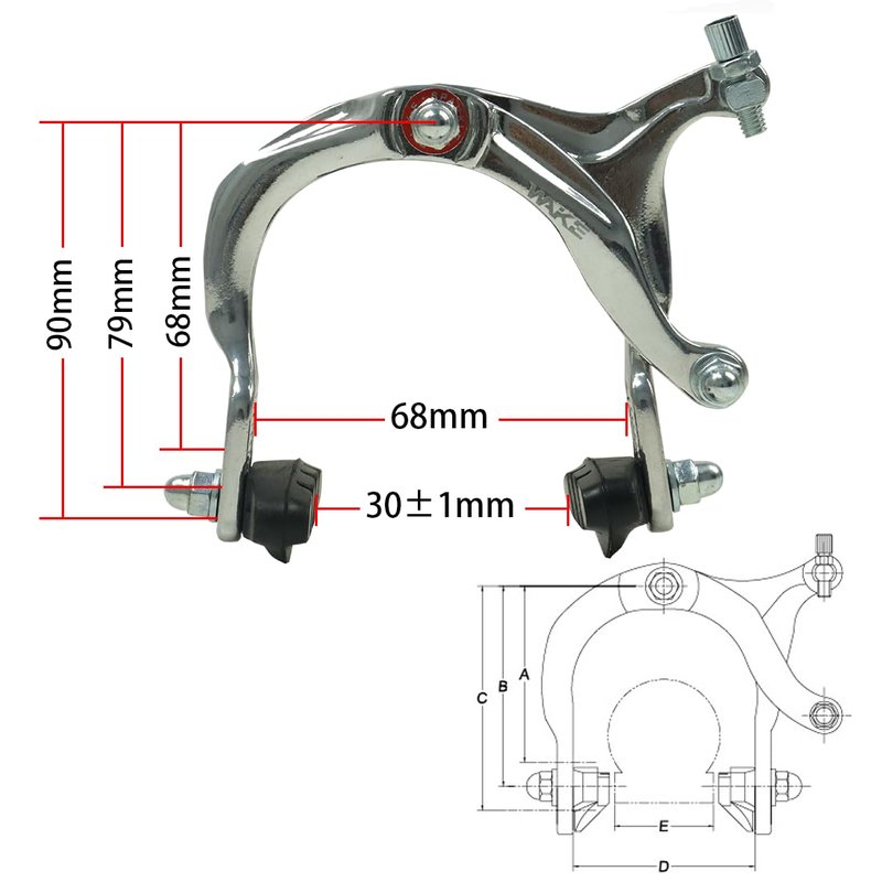 Bike Brakes Calipers, Bicycle Rim C Type Brake Sets, Front and Rear Side Pull C Caliper Brake with 48mm Pads and 4.33In Long Arm Fit for Most Road Bicycle, 1 Pair, Silver