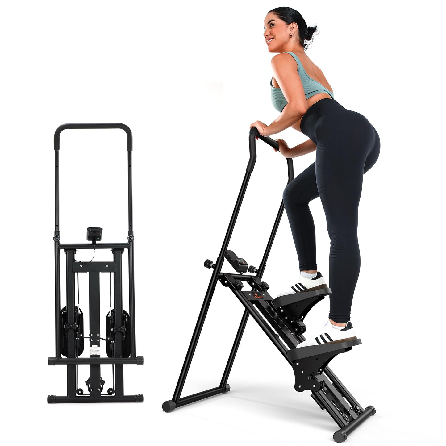 Sportneer Foldable Stair Stepper for Home Gym, Adjustable Resistance, Vertical Climber with Handlebar, Extended Step Range for Full-Body Workouts with 440lbs Weight Capacity Dark Black