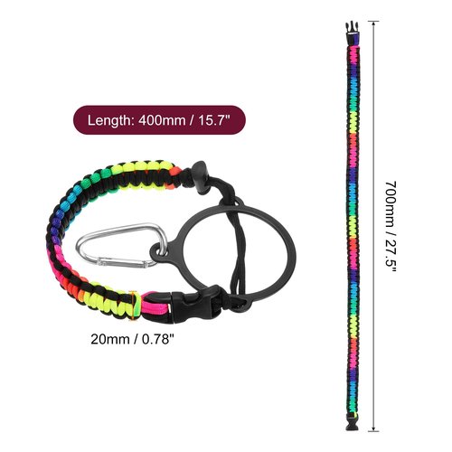 uxcell Paracord Handle, Water Bottle Handle Strap, Paracord Cap Strap Cord, Carrier Strap Cord for Wide Mouth Bottles 16oz to 64oz, Rainbow