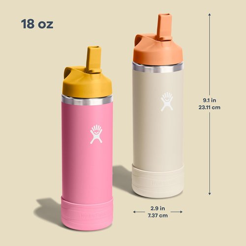 Hydro Flask Kids Water Bottle - Insulated Stainless Steel with Straw Cap - 18 Oz Seaspray Blue