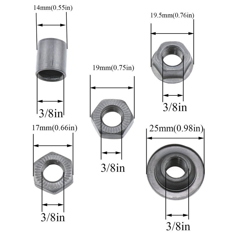Meuey Lyot Bike Axle 240 mm /9.45 Inch Bike Axle Nut Bicycle Multiple Speed Rear Hub Axle 3/8 Inch Black 26TPI Wheel Hub Taper Lock Nut Washer Kit 1 Set