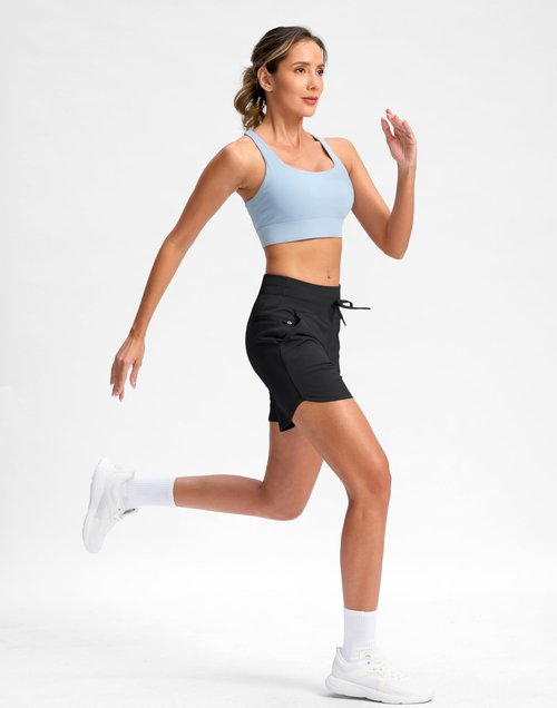 G Gradual Women's 5" Athletic Running Shorts with Zip Pockets Stretchy Quick Dry High Waisted for Workout Gym Hiking (Black, L)