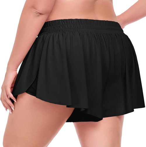 COOTRY Plus Size Flowy Athletic Shorts - 2-in-1 High Waist Butterfly Design for Summer Workouts