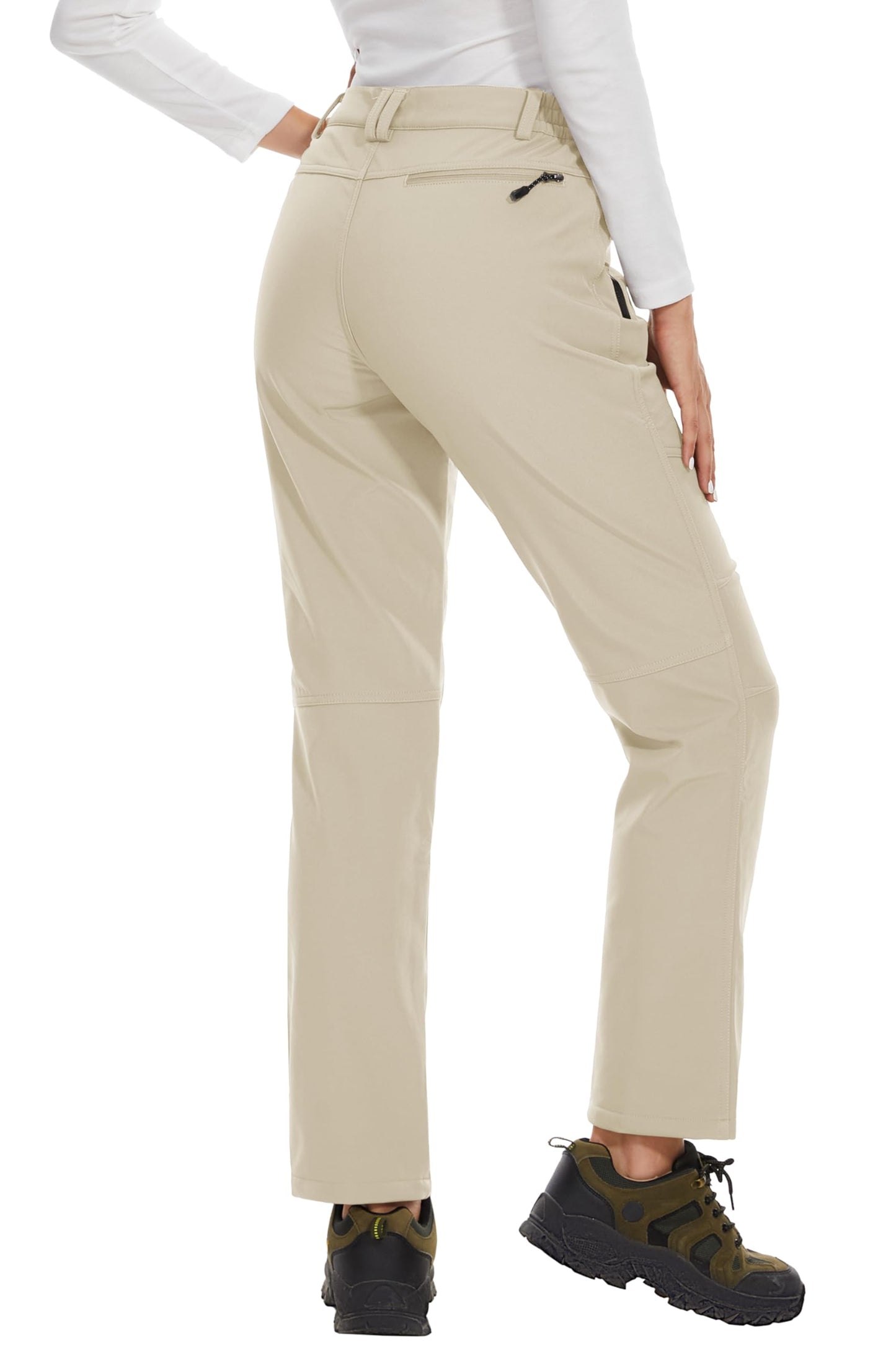 MAGCOMSEN Womens Ski Pants Waterproof Insulated Hiking Pants Cold Weather Thermal Warm Fleece Lined Winter Pant Beige L
