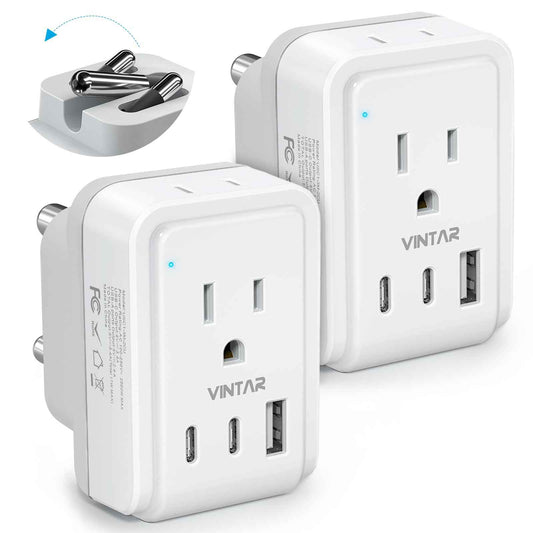 VINTAR Foldable Type M Adapter for South Africa - 2 Pack with 2 AC Outlets & 3 USB Ports (2 USB C), Travel Essentials for US, Namibia, Nepal, Malaysia