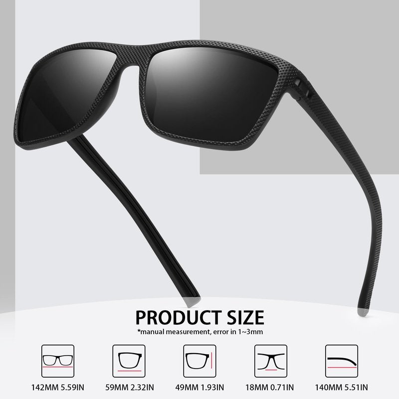 Square Polarized Sunglasses for Men Vintage Style Driving Travel Sun Glasses Lightweight Frame UV Protection Goggles