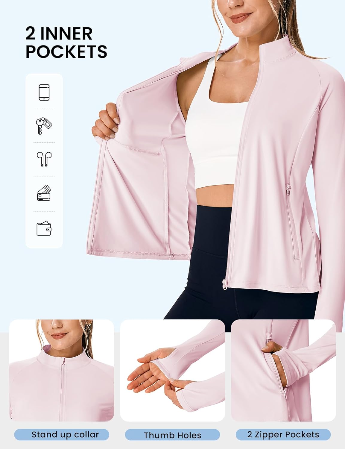 Rdruko Women's Lightweight Athletic Jacket - UPF 50+ Sun Protection | Full Zip, Long Sleeve, Packable
