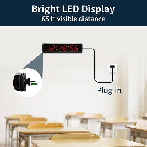 Large Digital Wall Clock by [Brand Name] - LED Stopwatch Timer with Remote Control | 12/24 Hour Format, Red (16.3" x 3.9")