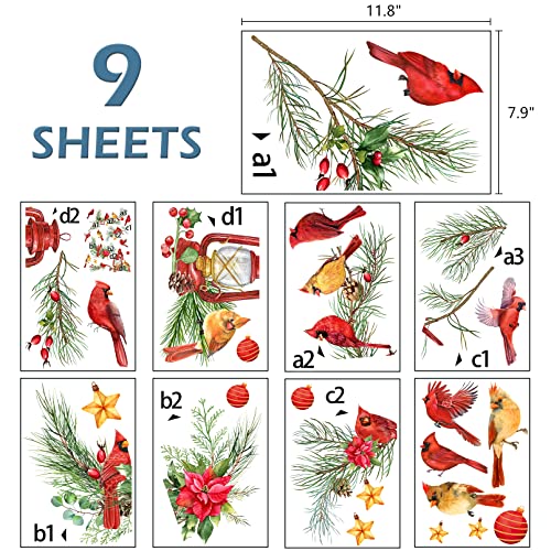 Winter Cardinal Window Clings - 9 Sheets Double-Sided Glass Decals