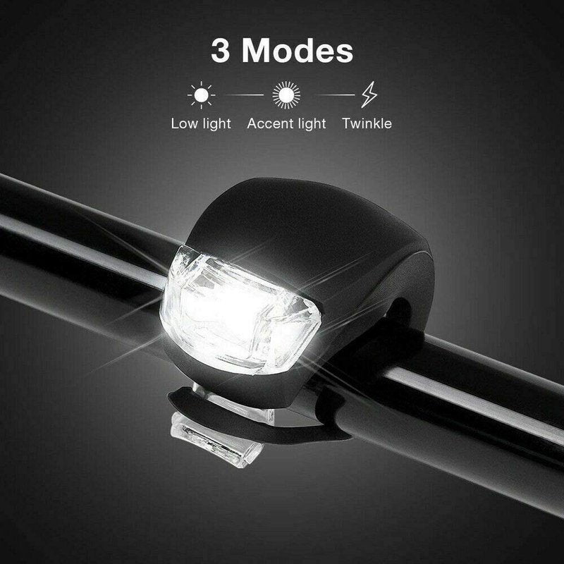 bicycle lights set, small, easy quick assembly, silicone plastic, waterproof, front light and rear light, 2 pieces