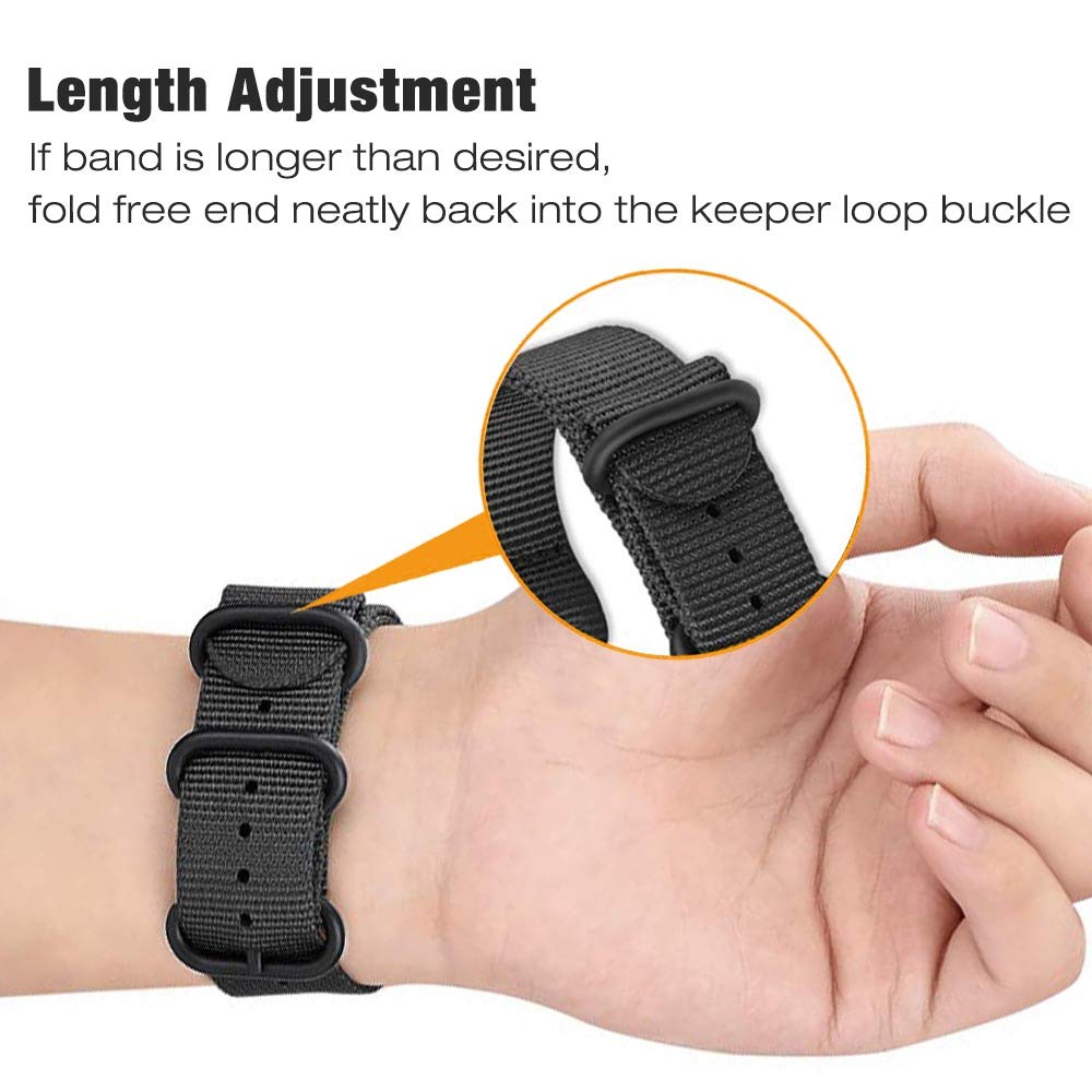 YOOSIDE Nylon Band for Fitbit Charge 3/Charge 4, NOTA Woven Nylon Band with Metal Stainless Steel Ring Wristband Strap for Fitbit Charge 4/4 SE(Black)