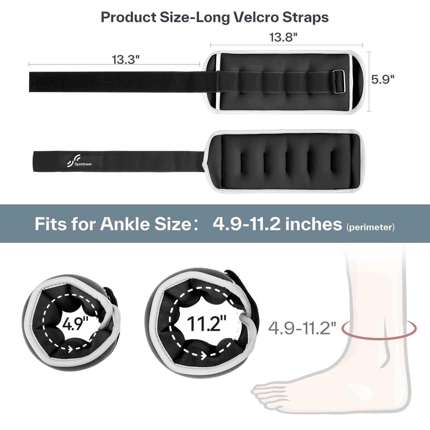 Sportneer Ankle & Wrist Weights with Reflective Straps for Women, Men & Kids – Weighted Weights for Strength Training, Walking, Running, Pilates, Physical Therapy, Leg & Arm Workouts, 5 lbs per weight, A Pair of 10 lbs