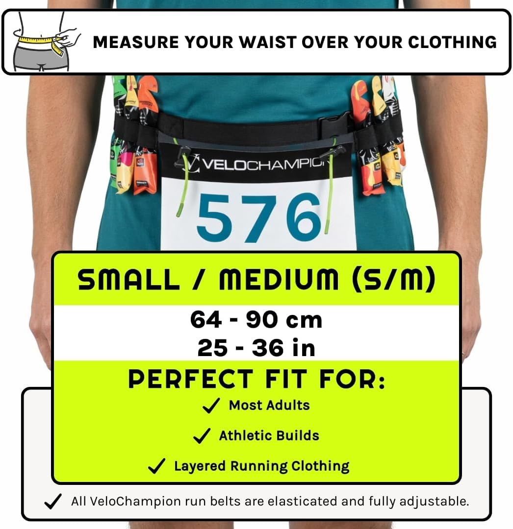 VeloChampion Lightweight Running Belt - Elasticated Fit with 6 Energy Gel Loops | No Pins Needed
