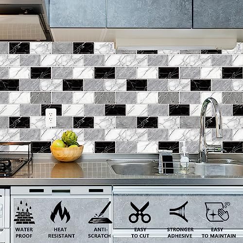10-Sheet Peel and Stick Backsplash Tiles - 12x12 Marble Look