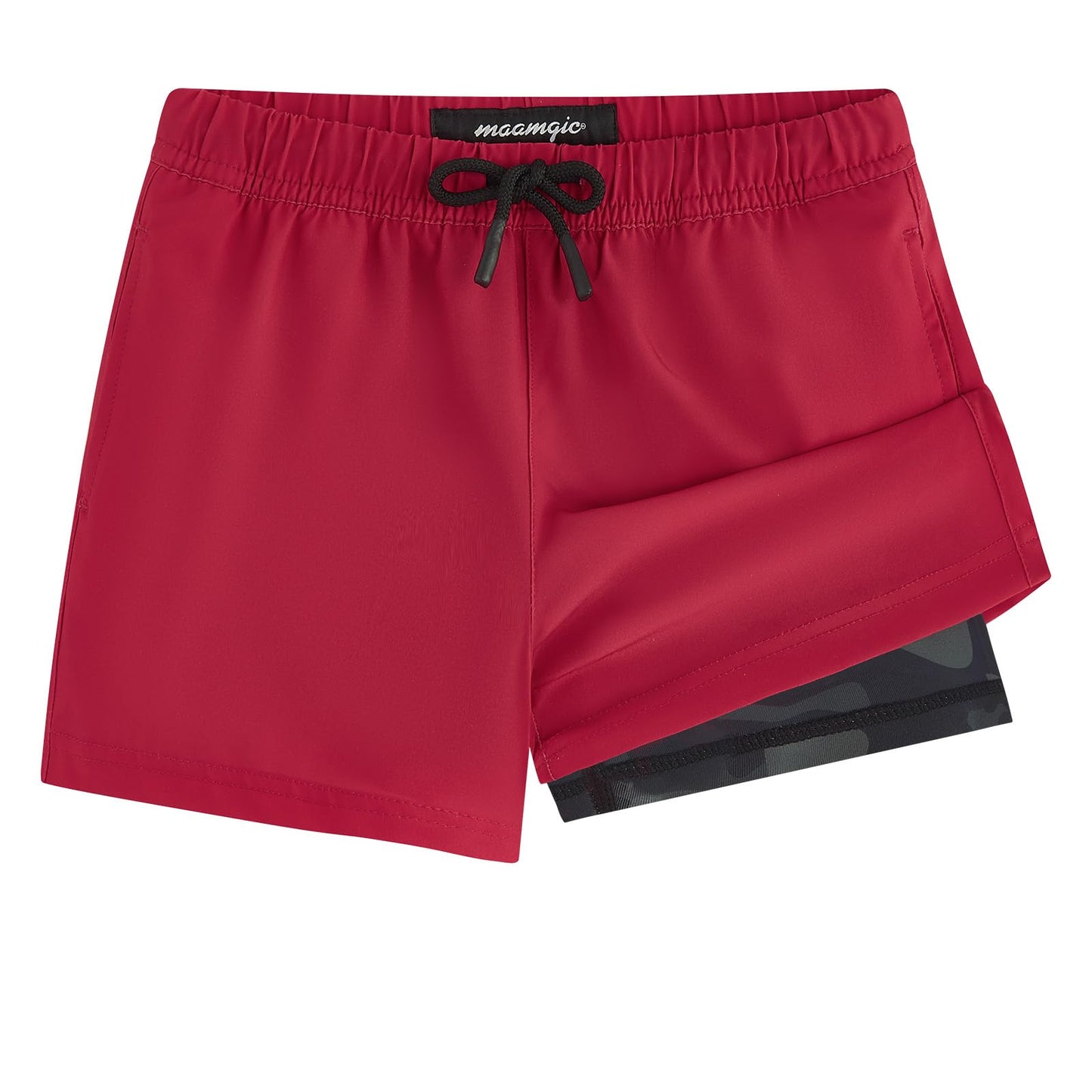 maamgic Boys Swim Trunks with Compression Liner Toddler Stretch Swim Shorts Quick Dry Swimming Trunks Boxer Brief 2 in 1 Beach Shorts Red 14/16