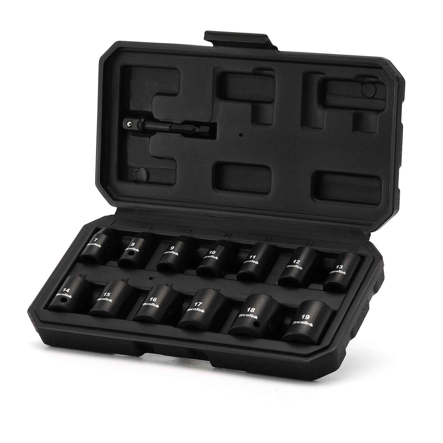 TecoTek 14 Pieces 3/8-Inch Drive Impact Socket Set, 12-Point, Metric, Shallow, CR-V, 7mm to 19mm, Drill Socket Adapter 3/8"